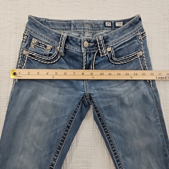 Miss Me Women’s Jeans Size 25 Signature Rise Boot Cut Denim Rhinestone Contrast - Picture 5 of 16